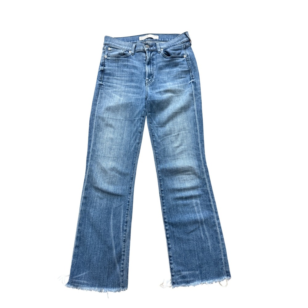 AYR The Bomb Pop High Rise Straight Leg Raw Hem Jeans Blue Denim W 28